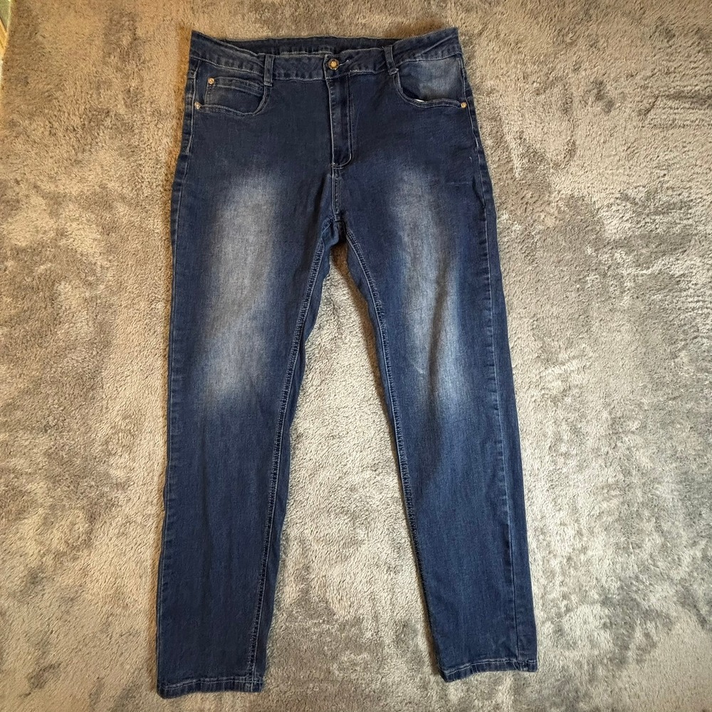 Qazel Vorrlon Womens Straight Leg Jeans Dark Wash Faded Denim Blue